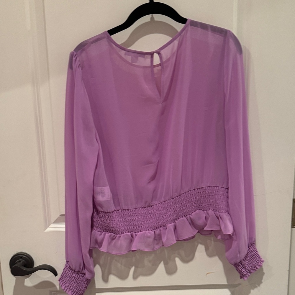 Bar III Lavender Blouse with Smocked Waist - Picture 3 of 3